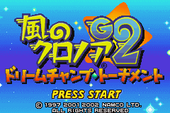 Kaze no Klonoa 2: Dream Champ Tournament title screen for GameBoy Advance